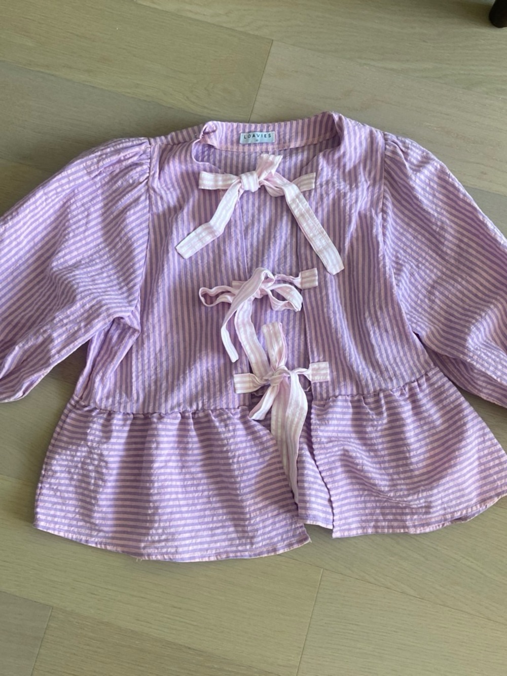 Bow-Tie Lavender Striped Peplum Blouse - Women